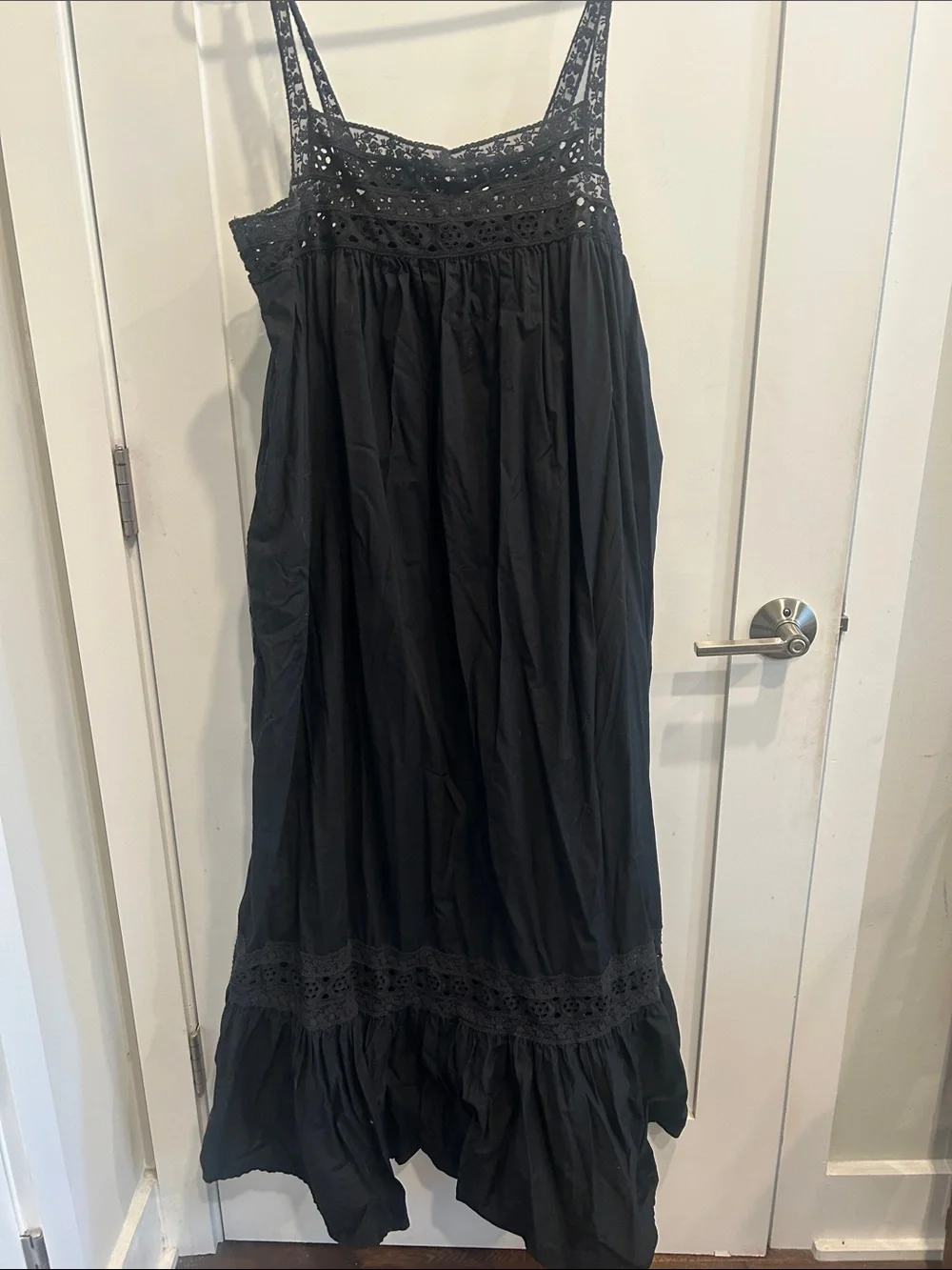 J. Crew Black lace-Trim Regenerative Cotton maxi dress with pockets!